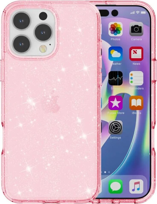 iPhone 16 Pro Hybrid Plast Deksel - Rosa Glitter