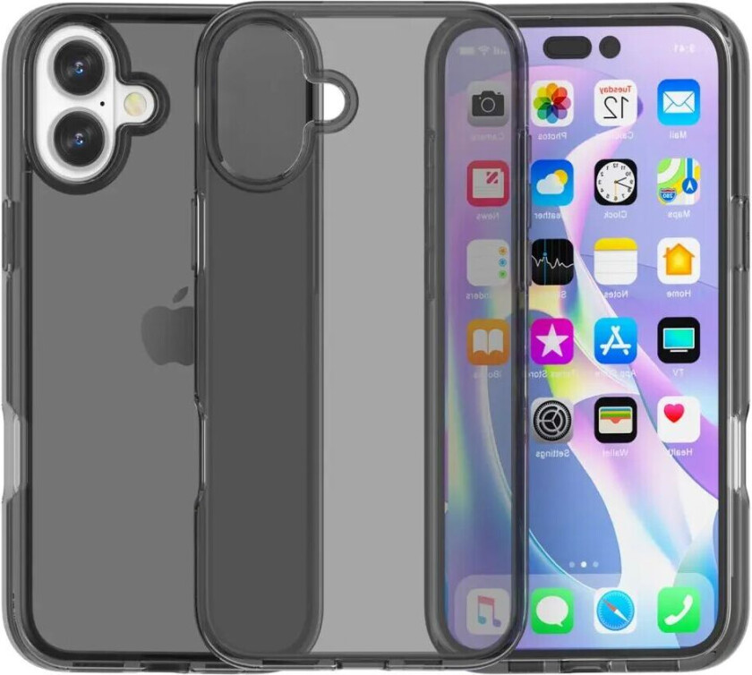 iPhone 16 Hybrid Deksel - Gjennomsiktig Svart