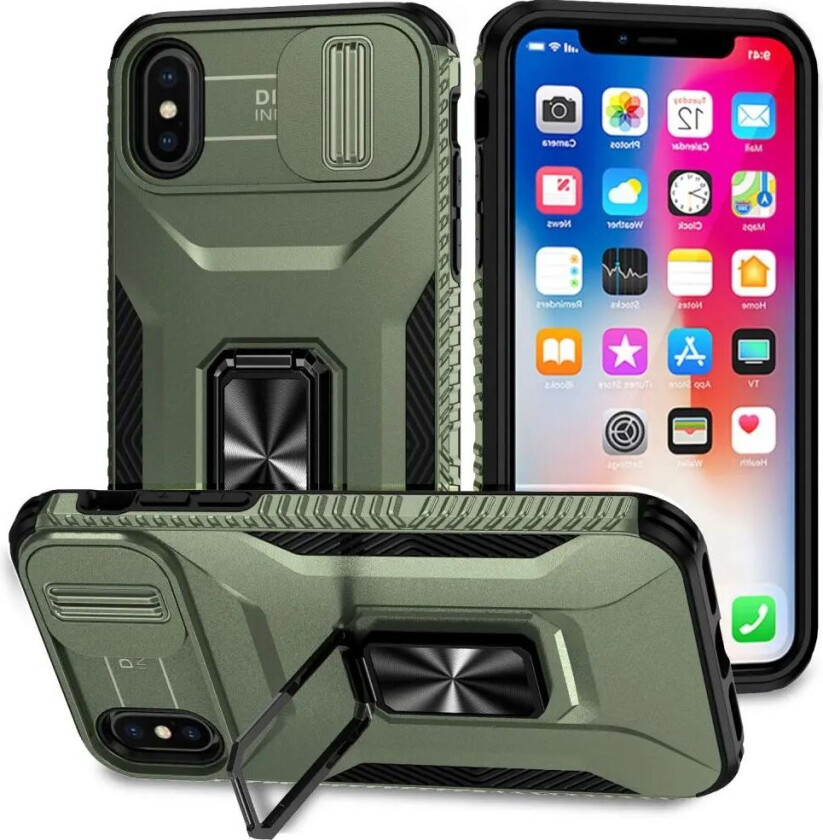 iPhone XS Max Bakdeksel med Magnetisk Kickstand Og Cam Slider - Grønn