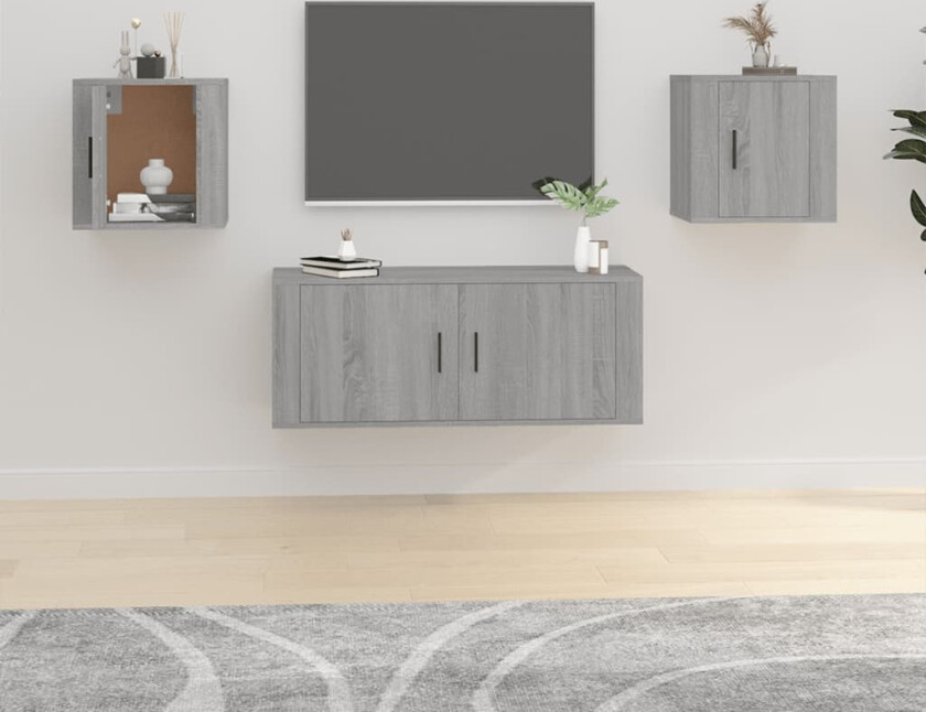 Vegghengte TV-benker 2 stk grå sonoma 40x34,5x40 cm