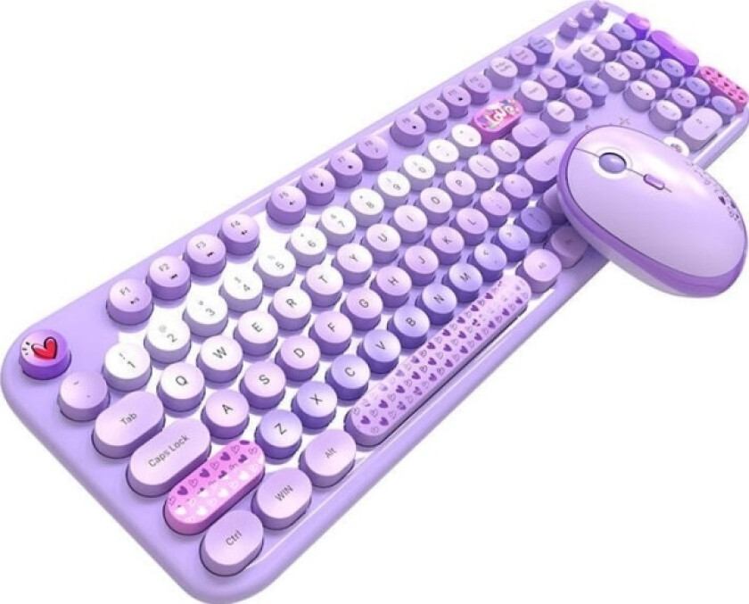 Lovely 2.4G Trådløst Tastatur + Mus (Lilla)