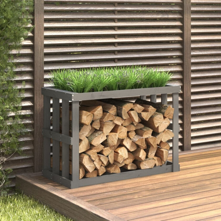Utendørs vedstativ grå 108x52x74 cm heltre furu