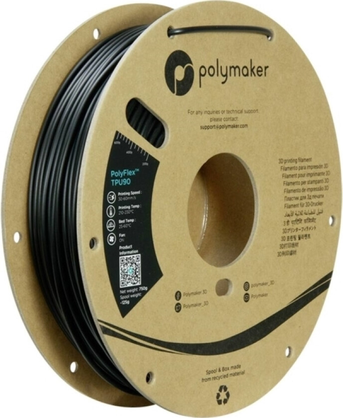 Polymaker Pd02006 Tpu90 Filament Tpu Fleksibel 2.85 Mm 750 G Sort Polyflex™ 1 Stk