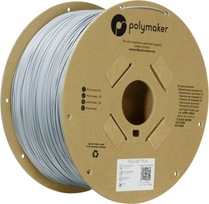 Polymaker Pa02035 Filament Pla-Plast Høj Grad Af Stivhed, Høj Grad Af Trækstyrke 1.75 Mm 3000 G Grå Polylite™ 1 Stk