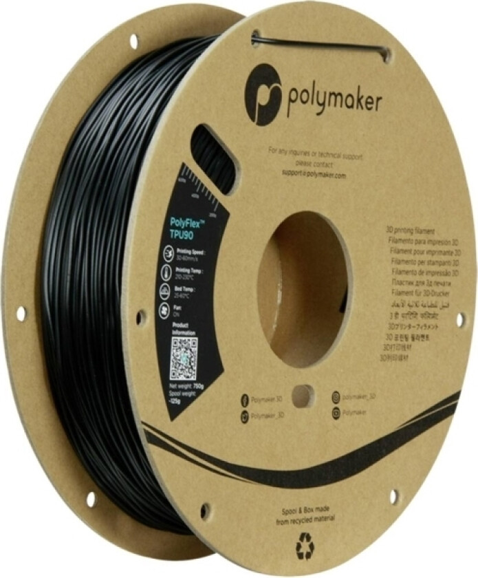 Polymaker Pd02001 Tpu90 Filament Tpu Fleksibel 1.75 Mm 750 G Sort Polyflex™ 1 Stk