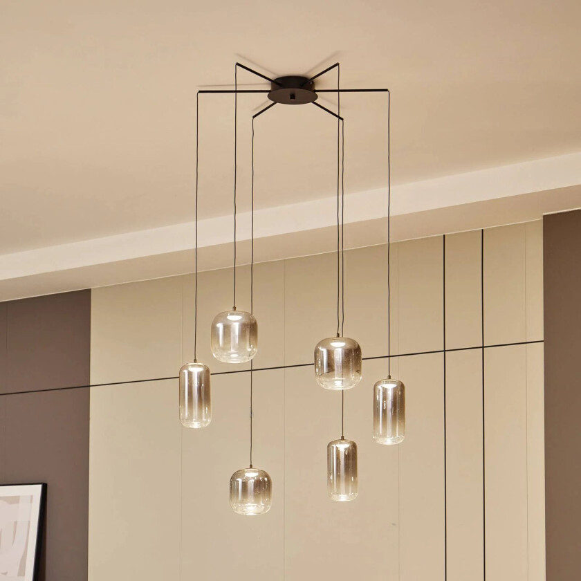 LED-pendel Avelina, røykgrå, 6-lampe