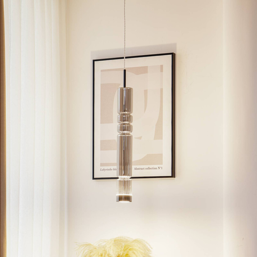 hengelampe Christelle, svart, Ø 8 cm, glass