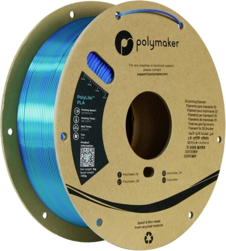 Polymaker Pa03025 Dual Silk Filament Pla-Silke Flerfarvet, Glinsende 1.75 Mm 1000 G Caribbean, Blå , Grøn Polylite™ 1 Stk