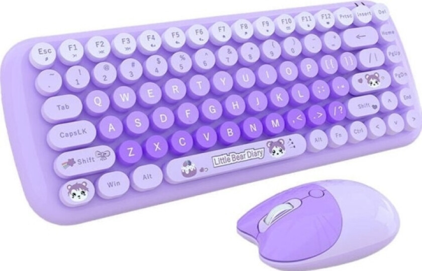 Candy New 2.4G Trådløst Tastatur + Mus (Lilla)