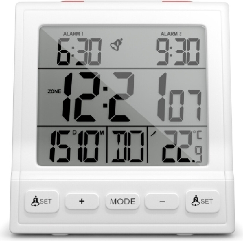 Mebus 56813, Digital Vekkerklokke, Rektangel, Hvit, 12/24H, F, °C, Hvit