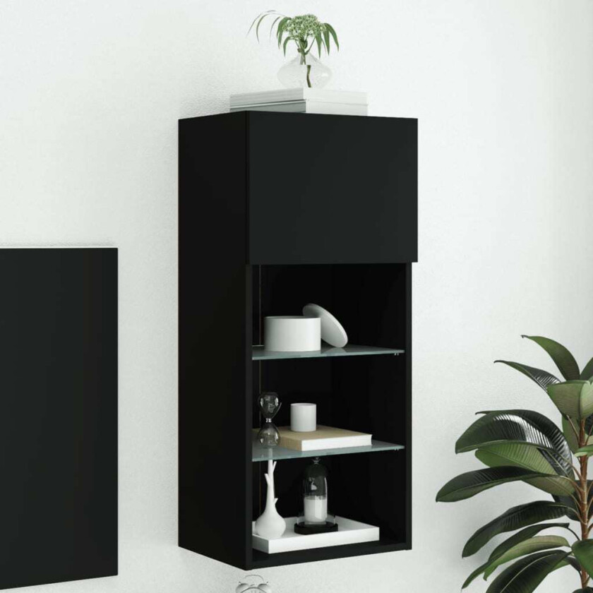 TV-benk med LED-lys svart 40,5x30x90 cm