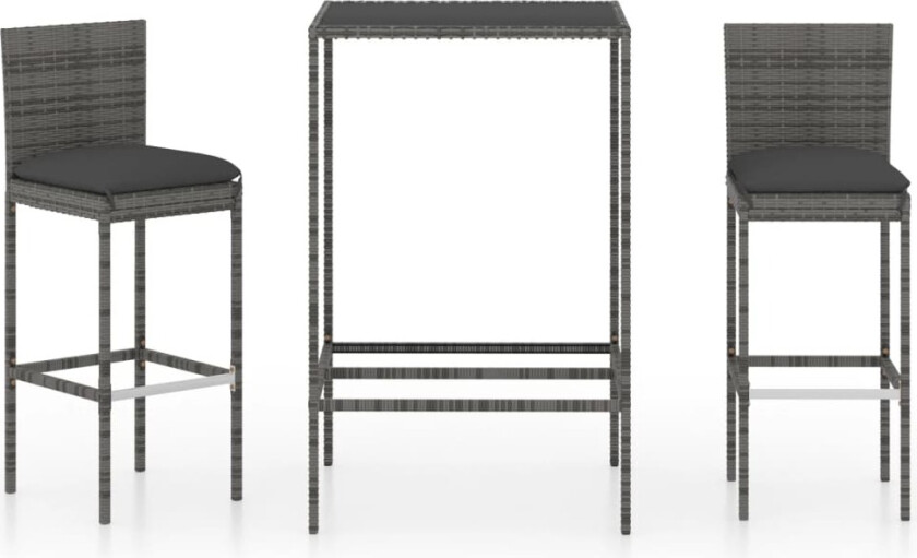 Barsett til hage med puter 3 deler polyrotting grå