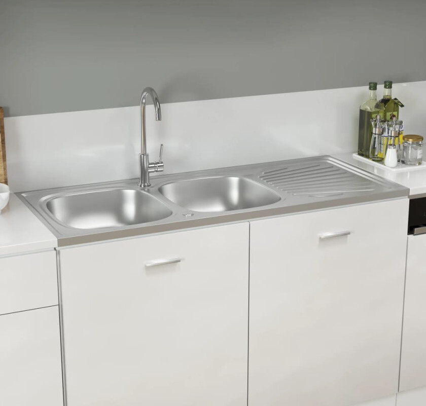 Dobbel kjøkkenvask sølv 1200x600x155 mm rustfritt stål