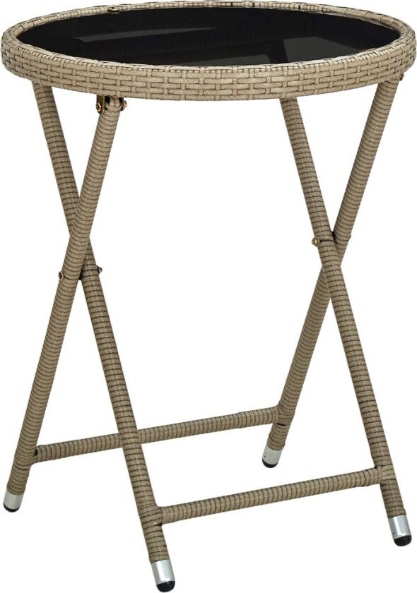 Tebord beige 60 cm polyrotting og herdet glass