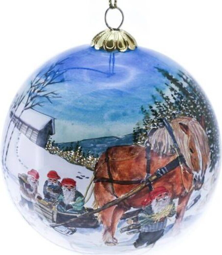 Julekule Håndmalt Fire Nisser I Sleden