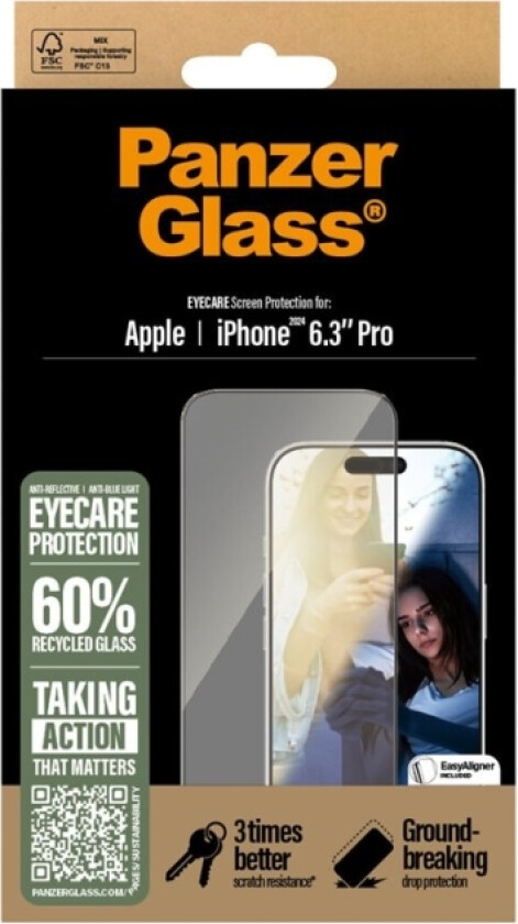 Panzerglass Eyecare Skærmbeskyttelse Iphone '24 6.3 Pro | Ultra-Wide Fit