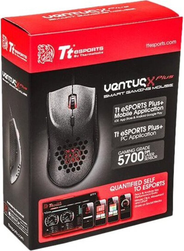 Tt Esports Ventus X Plus - Mus - Høyrehendt - Laser - 6 Knapper - Kablet - Usb - Svart