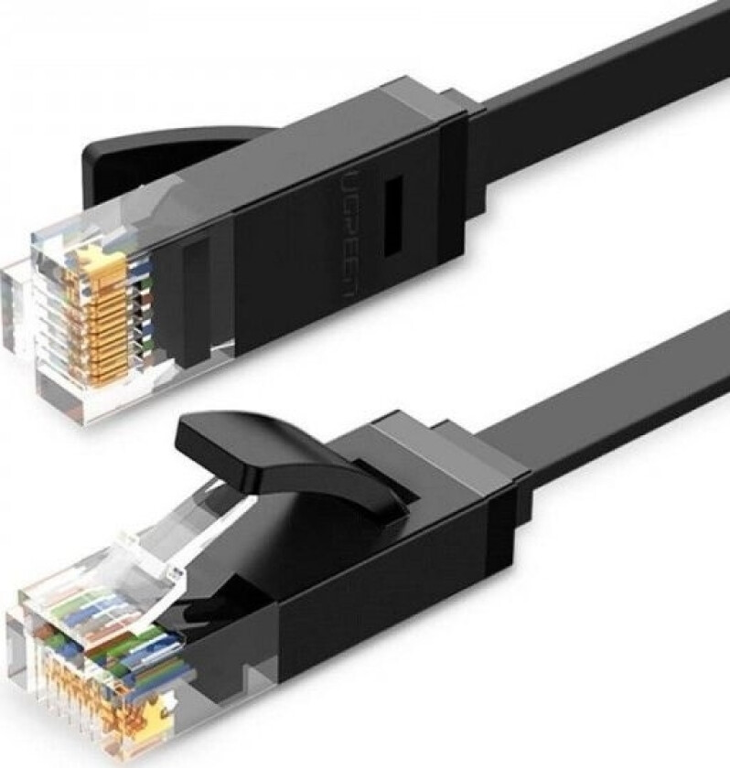Flat Nettverkskabel Ugreen Ethernet Rj45, Cat.6, Utp, 1M (Svart)