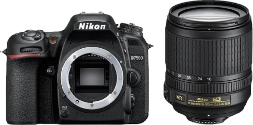D7500 + Af-S Dx Nikkor 18-105 Vr, 20,9 Mp, 5568 X 3712 Piksler, Cmos, 4K Ultra Hd, Berøringsskjerm, Sort