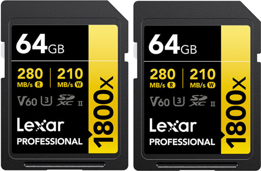 SDXC Pro 1800x minnekort for kameraer - UHS-II, V60/U3, 280MB/s, 64GB - 2 stk.