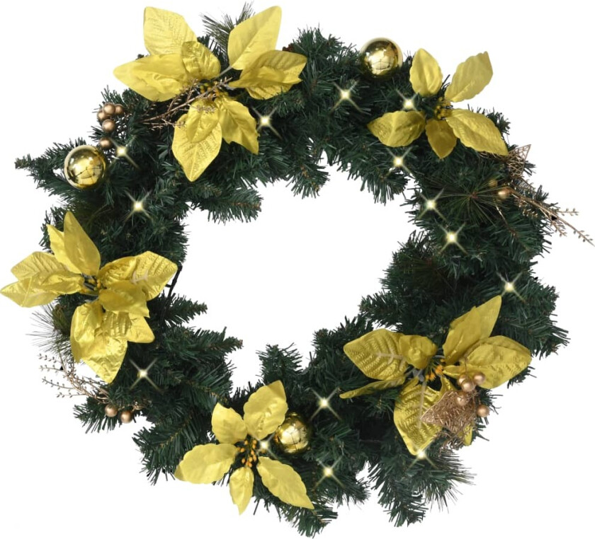 Julekrans med LED-lys grønn 60 cm PVC