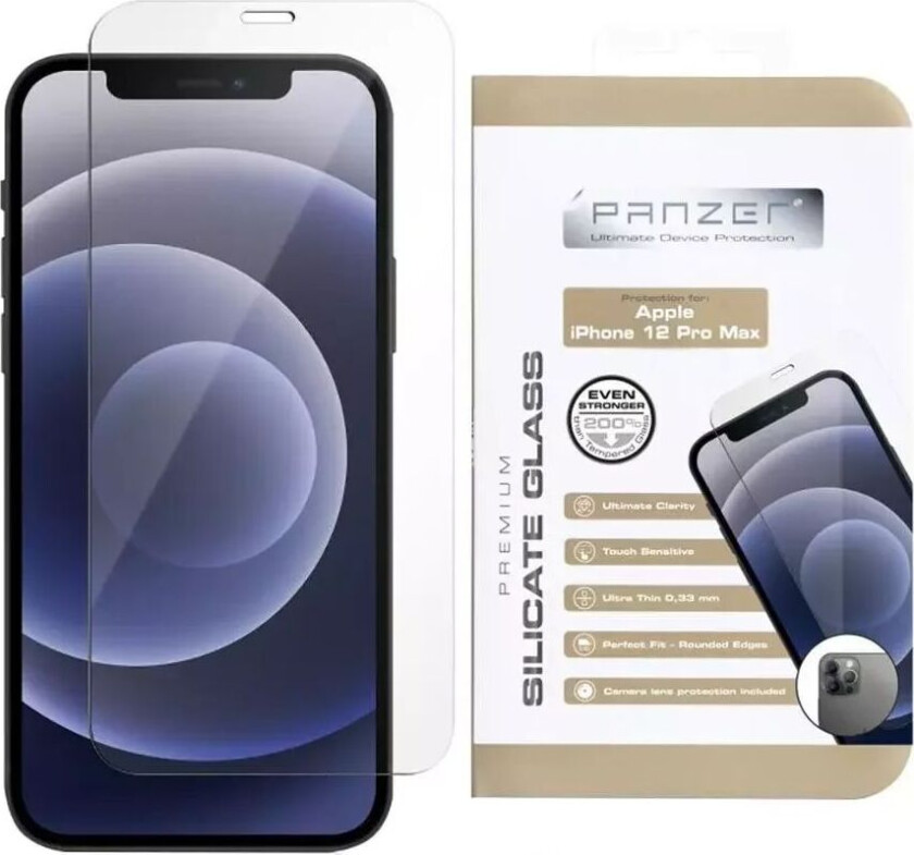 Bilde av PANZER iPhone 12 Pro Max PANZER Premium Silicate Glass - Full-Fit Skjermbeskytter