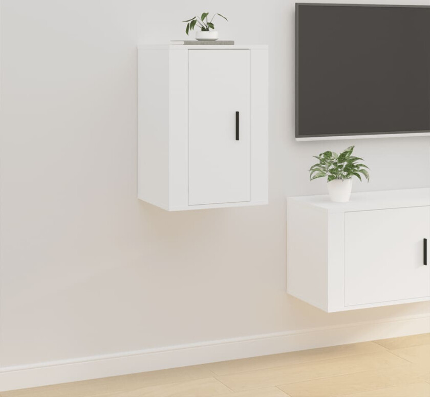 Vegghengt TV-benk hvit 40x34,5x60 cm