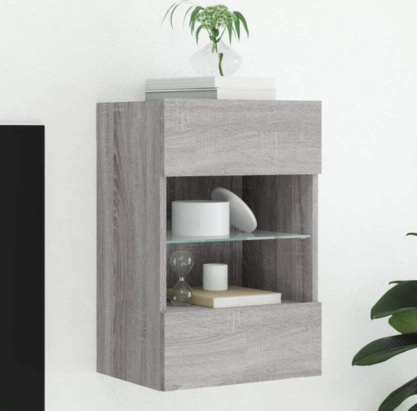 Vegghengt TV-benk med LED grå sonoma 40x30x60,5 cm