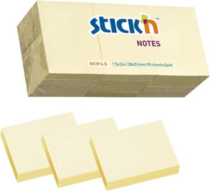 Stickn Notatsbok N 38X50mm 12Stk Gul Selvklæbende Notatbok 21530 - 21530