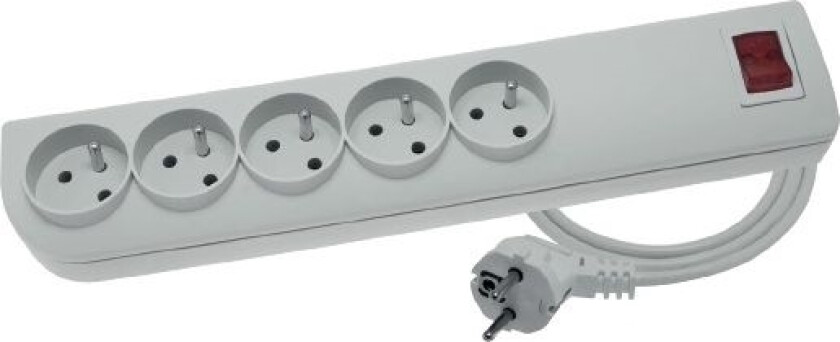 Psf3 Overspenningsvern Strømskinne 5 Stikkontakter 1,5 M Hvit (Psf3-501)