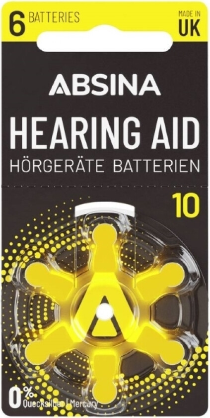 Za 10 Høreapparatbatteri Zink-Luft 1.4 V Absina Pr70 6 Stk