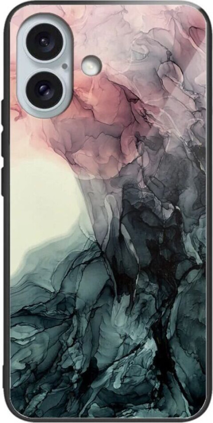 iPhone 16 Fleksibel Plastik Deksel m. Glassbakside - Grå / Rosa Sky