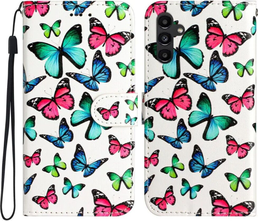 Samsung Galaxy S24 FE Kunstskinn Flip Deksel med Stropp og Lommebok - Sommerfugler