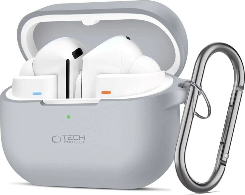 Samsung Galaxy Buds 3 / 3 Pro Tech-Protect Silikon Deksel med Karabinkrok - Grå