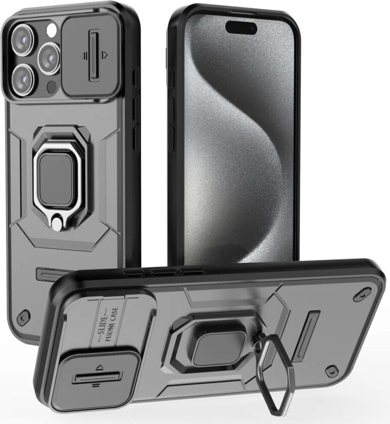 iPhone 16 Pro Max Bakdeksel med Magnetisk Kickstand Og Cam Slider - Svart