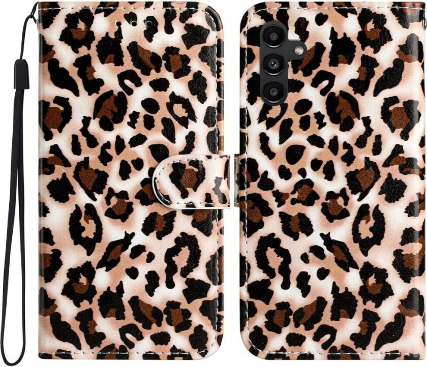 Samsung Galaxy S24 FE Kunstskinn Flip Deksel med Stropp og Lommebok - Leopard Trykk