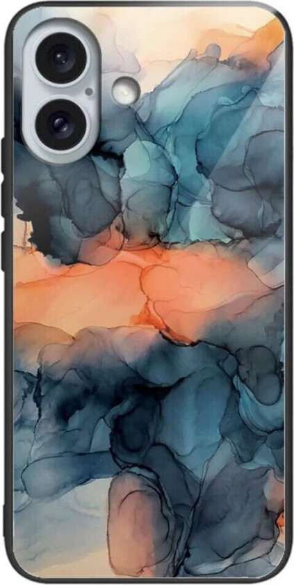 iPhone 16 Fleksibel Plastik Deksel m. Glassbakside - Lilla / Blå Sky