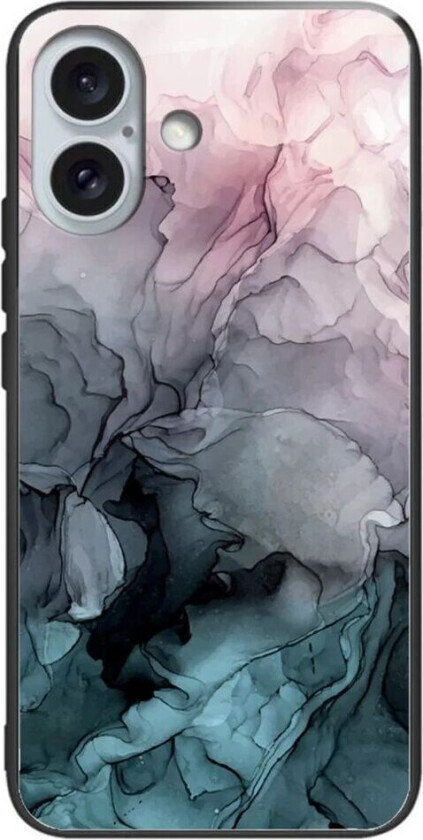 iPhone 16 Fleksibel Plastik Deksel m. Glassbakside - Blå / Rosa Sky