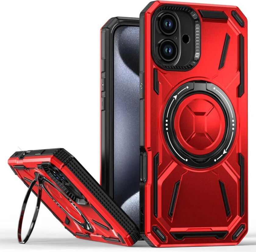 iPhone 16 Plus Bakdeksel med Magnetisk Kickstand - MagSafe Kompatibel - Rød