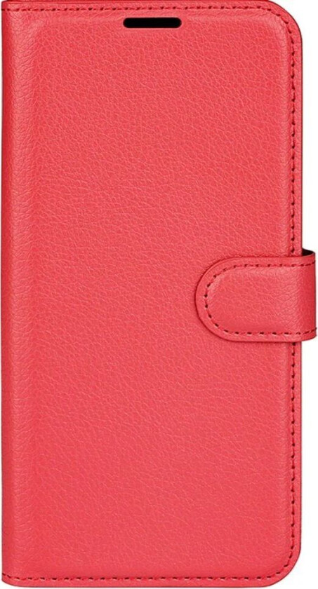 iPhone 16 Litchi Skin Flip Deksel med Lommebok - Rød