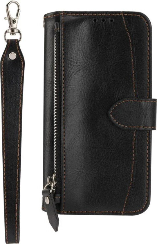 Samsung Galaxy A25 (5G) Kunst Skinn Deksel med Glidelåslomme og stropp - Svart