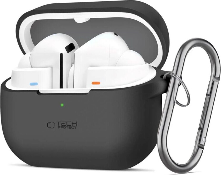 Samsung Galaxy Buds 3 / 3 Pro Tech-Protect Silikon Deksel med Karabinkrok - Svart