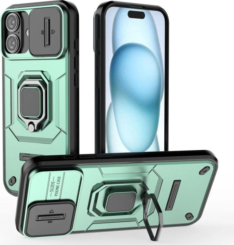 iPhone 16 Plus Bakdeksel med Magnetisk Kickstand Og Cam Slider - Grønn
