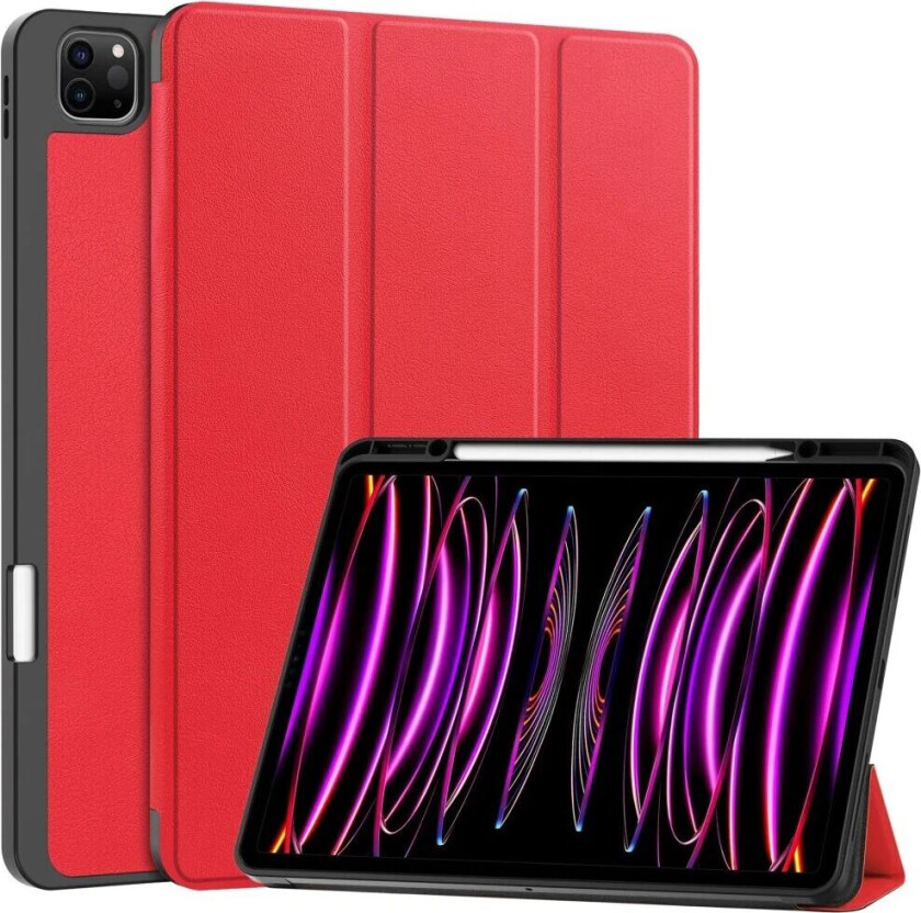 iPad Air 13" (2024) Tri-Fold Kunst Skinn Deksel med Apple Pencil Holder - Rød