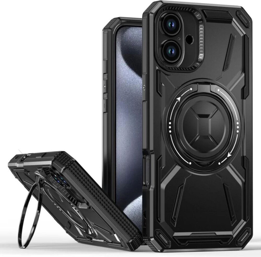 iPhone 16 Plus Bakdeksel med Magnetisk Kickstand - MagSafe Kompatibel - Svart