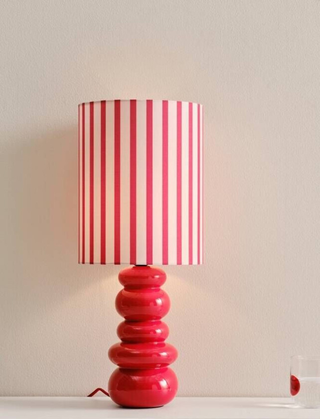 FONSO bordlampe Painting Shiny Red Ceramic With Printed Stripes Tc Fabric