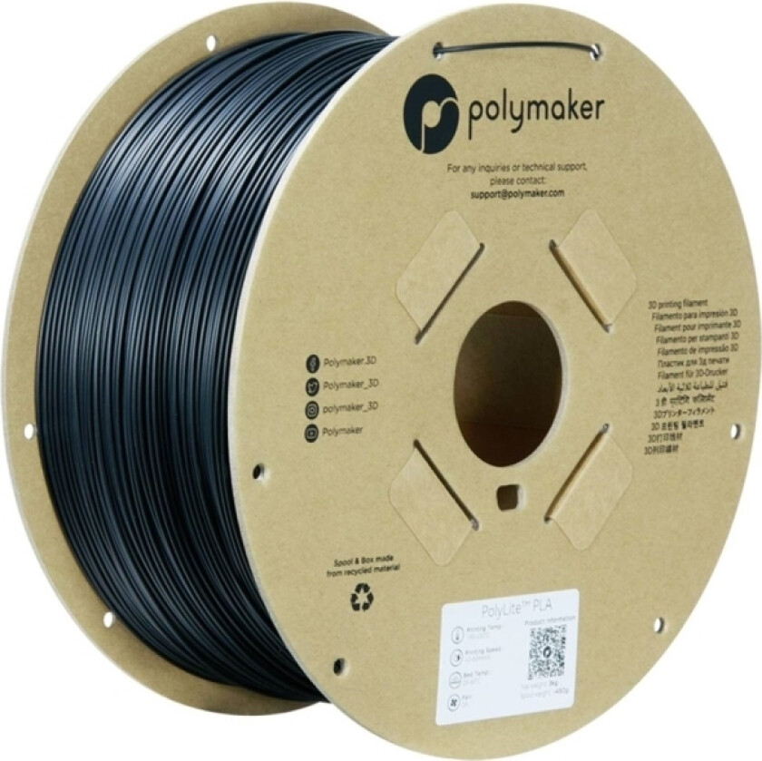 Polymaker Pa02037 Polymaker Polylite Pla Filament True Black 1.75 Mm / 3Kg Filament Pla-Plast Høj Grad Af Stivhed, Høj Grad Af Trækstyrke 1.75 Mm 300