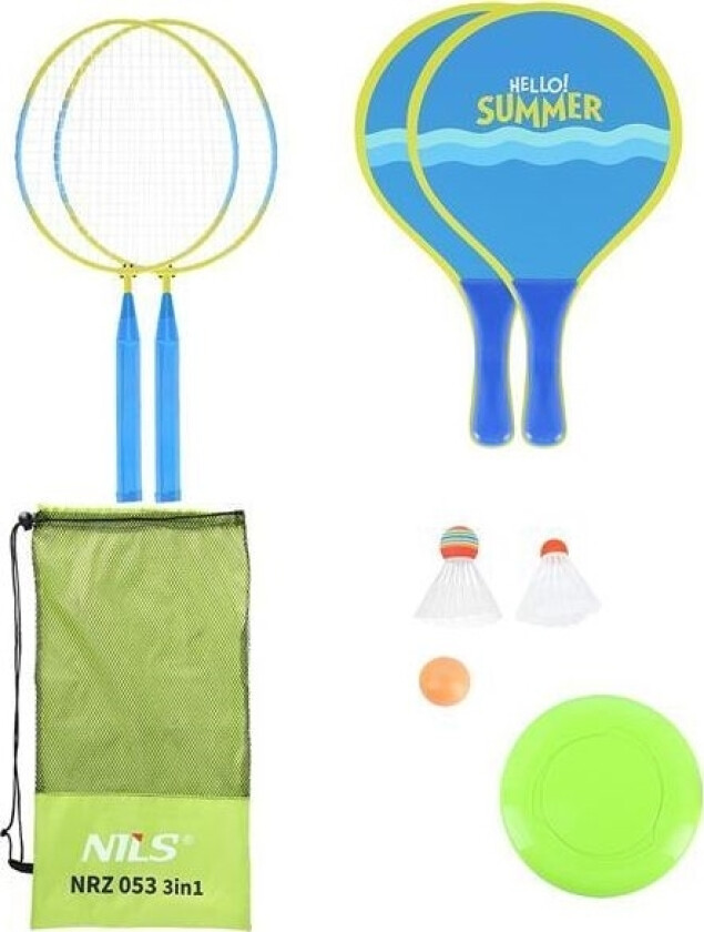 Nils Nrz053 3In1/Badmintonsett 2 Raketter + 2 Strandraketter + Shutters + Frizbi Junior Nils