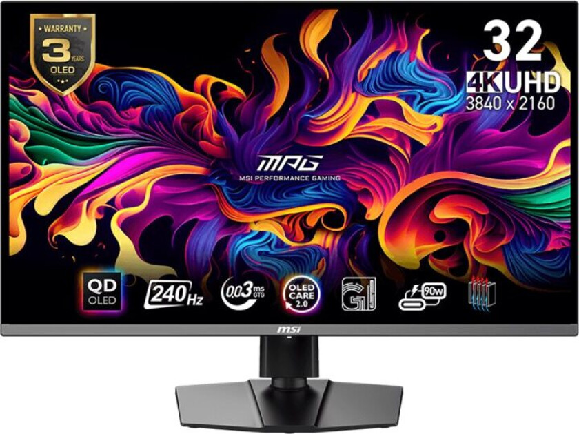 Msi Mpg 321Urxde Qd-Oled - Oled-Skjerm - Gaming - 31.5" - 3820 X 2160 4K @ 240 Hz - 1000 Cd/M² - 1500000:1 - Displayhdr 400 True Black - 0.03 Ms - 2X