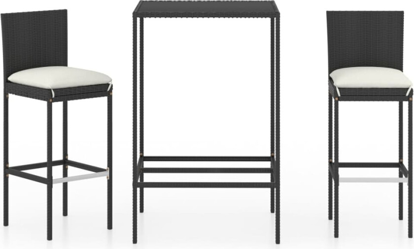 Barsett til hage med puter 3 deler polyrotting svart